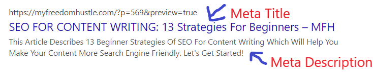 SEO for content writing meta snip