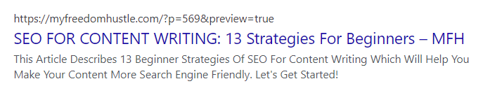 SEO for content writing, preview meta title and meta description