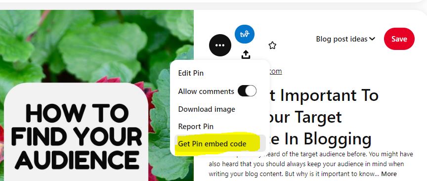 How To Add An Image In WordPress - get pin embed code